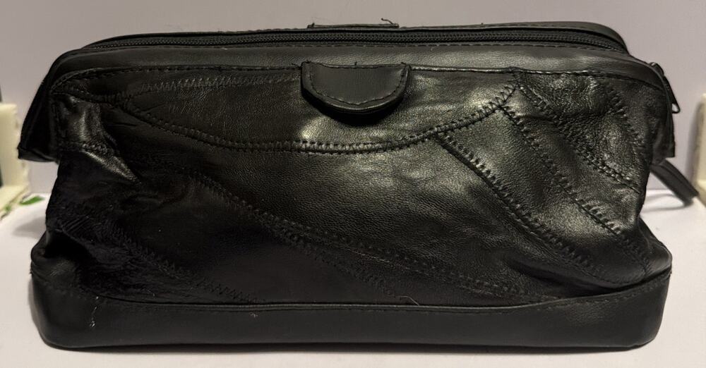Genuine Leather Toiletry Bag For Men Women Dopp Kit Shaving Case